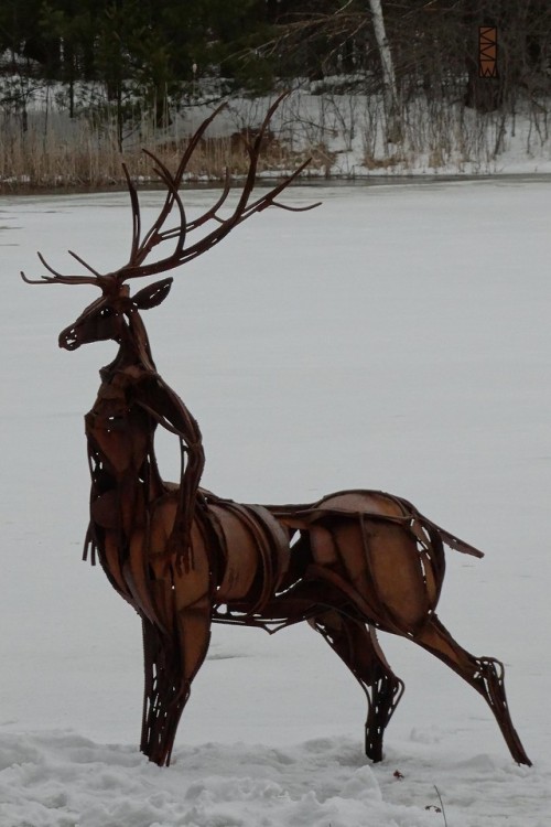 elodieunderglass:vandorendra:ex0skeletal:Deer Centaur Sculpture At Stevens Point Sculpture Park, Wis