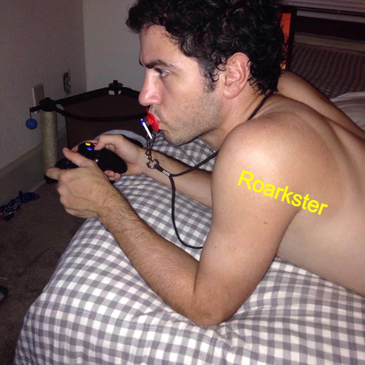 roarkster:Baby playing GTA V. He’s not going to shave his legs again. Look at all