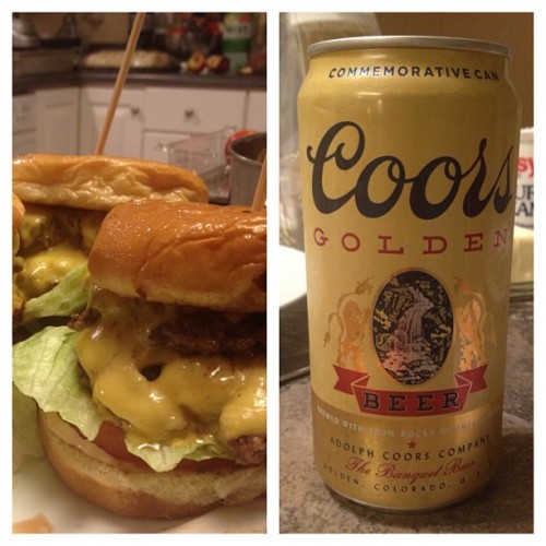 laynehaley:  #homemade #doubledouble #animalstyle. And #beer. #coors. #whatimdrinkingwhereimsitting