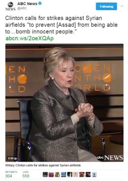 ithotyouknew2: bodyalignment:  since yall wanna talk about how better it would be if hillary got elected. she literally crawled her ass out of some cave to smile about wanting to go to war. but this is yalls fave now lol  This old dried up bitch…. 