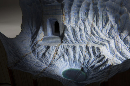 archiemcphee: Today the Department of Beguiling Book Art is catching up with the latest topographical book sculptures created by Montreal-based artist Guy Laramée (previously featured here). Laramée’s ability to carve detailed ice caves, mountains,