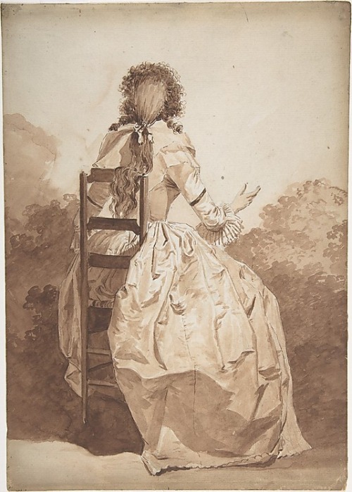 Seated woman seen from behind, anonymous, French, c. 1790-95