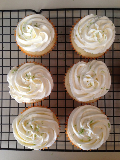 mightysweet:  Another tasty treat from earlier this summer: MARGARITA CUPCAKES for KB’s birthday! Totally deserving of the all-caps. And yes, you could absolutely taste the tequila! (Pre-Kitchenaid baking.) 