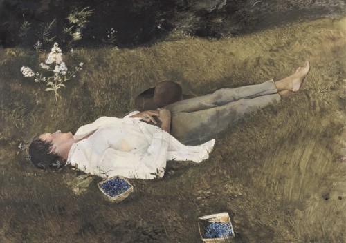 peaceinthestorm: Andrew Wyeth (1917- 2009, American) 1~ Sleep (Study for Distant Thunder),