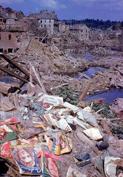 tamburina:  Frank Scherschel Magazines scattered among the rubble of the heavily bombed town of Saint-Lô, Normandy, France, summer 1944.  