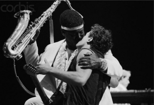 historicaltimes: Bruce Springsteen kissing Clarence Clemons. via reddit 