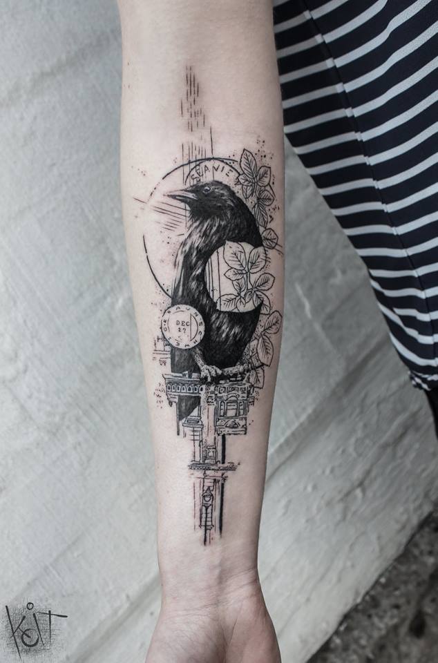 Koit Tattoo — Raven forearm black tattoo by KOit, Berlin.