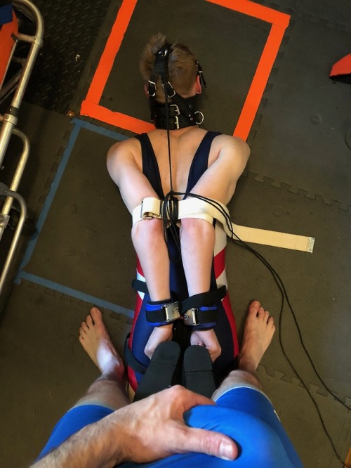 tallglassofoj: I had a chance to play with @tieboybama last week. Classic tale, actually. It started off with me in a rubber straitjacket and ended with him in a loincloth and moccasins. Funny how that happens.  The strict hogtie in a wrestling singlet