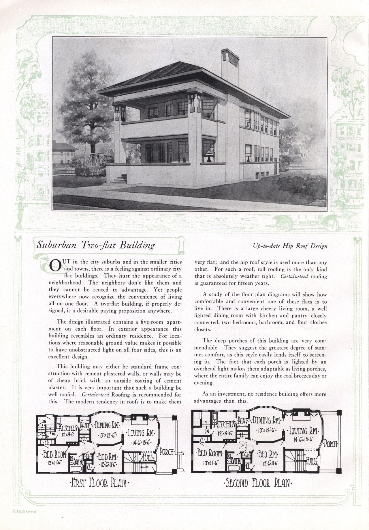 vintagehomeplans:  United States, 1913: Suburban Two-flat BuildingA duplex with a