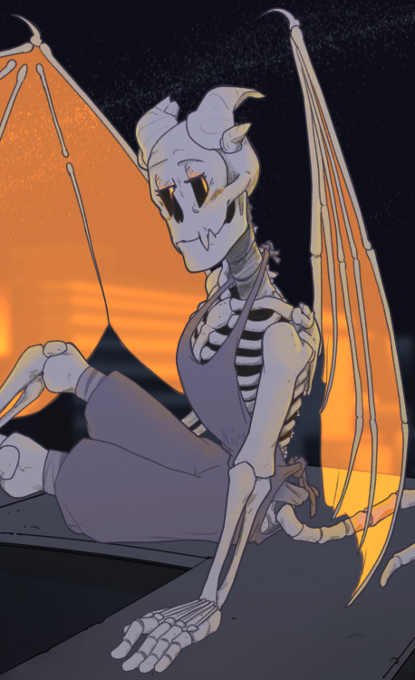 nighttimepixels:Magical skeleton gargoyle wings absolutely glow, yes, thank you, no this causes no p