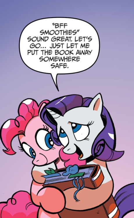 beach-city-mystery-girl: Cute Rarity/Pinkie Pie Moments from Issue #42 (Pt. 6/Finale!): Oh look, Rarity looks absolutely endeared and smitten with Pinkie Pie! Isn’t that ama– wait… WAIT… Pinkie Pie was making the book for RARITY?  For their anniversary???