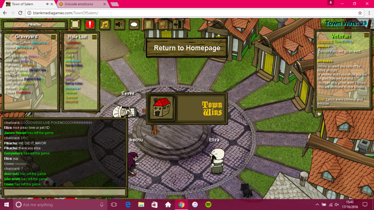 A blog for Town of Salem game experiences — Mode: Rainbow Role: Veteran  Win: Town! Sharing