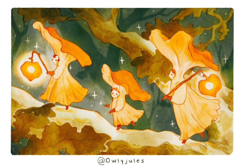 Wisptober 3 - Chanterelle "It was not fireflies going up the oak tree that night, but 3 little 