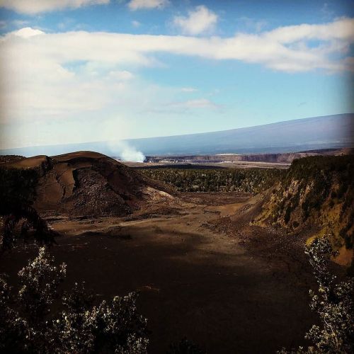 harmonic-hawaii-volcanoes-park: Early morning lookout over Kilauea Iki Lava Lake and Halema'uma'u cr
