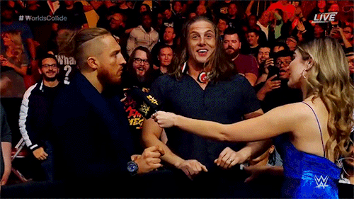 mith-gifs-wrestling: I like to think that later a delighted Matt Riddle said “Bro, your puns were hi