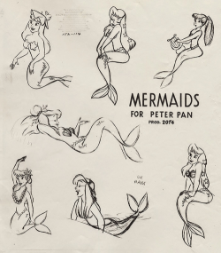 vintagegal:  Concept art and live action reference models for the mermaids in Disney’s Peter Pan (1953) (via)