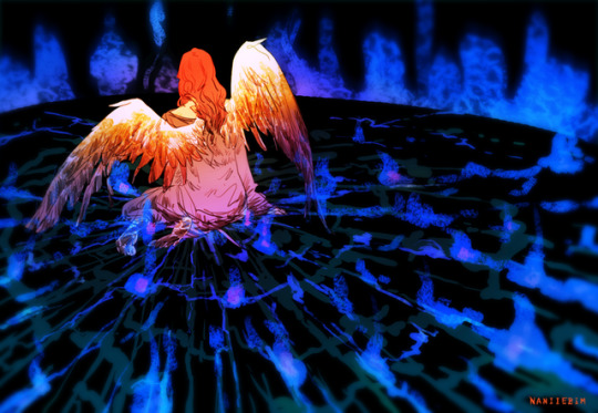 The Fall of Crowley HC- wings and feet and a lot of his hair was burnt. Once hell gets organised, Crowley preens up his wings,...