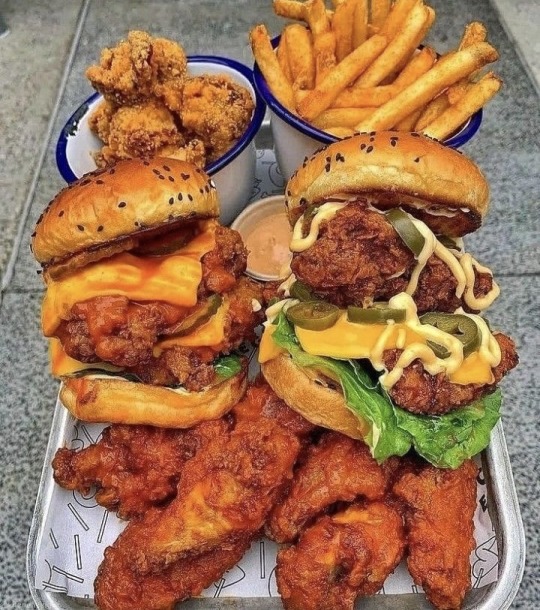 yummyfoooooood:Fried Chicken Burgers, Chicken Wings and Fries