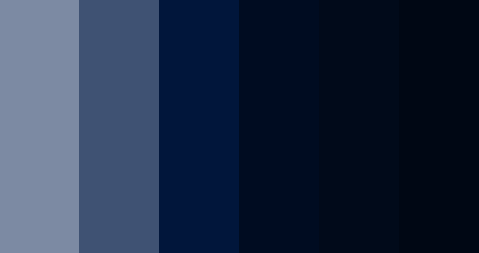 color-palettes:  Feel (Nothing) - Submitted by Sbirb #7C89A1 #3F5273 #01163B #000B1F&