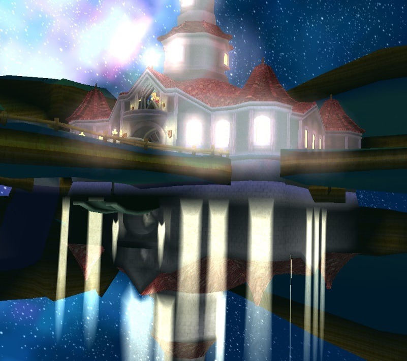 suppermariobroth:  The reflection of Peach’s Castle in the water at the beginning