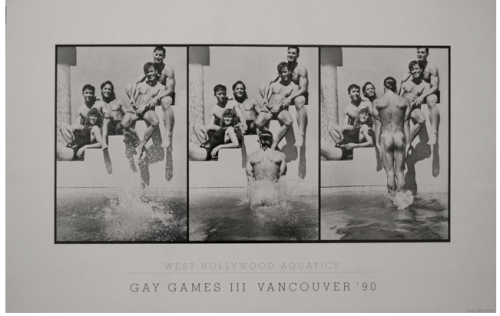 Buttons and a postcard from the 1990 Gay Games in Vancouver, BC.. Athletes competing numbered 7,300 