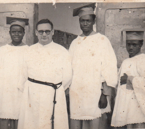 Sir Jude Ezeokoli with a missionary priest and co-members, Fegge, Onitsha, 28 oct 1963
