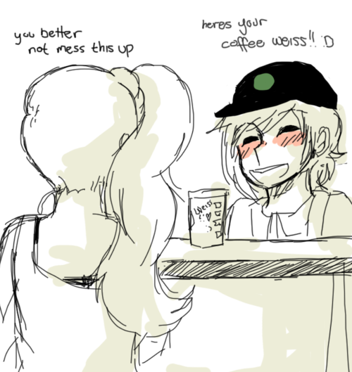 soyramen:  one time in the coffee au, ruby wrote a heart and smiley on weiss’ drink and weiss just found that to be the cutest thing god help her.       