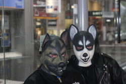 Wolf and Gpup in Melbourne&rsquo;s city rocking their RubberDawg hoods.