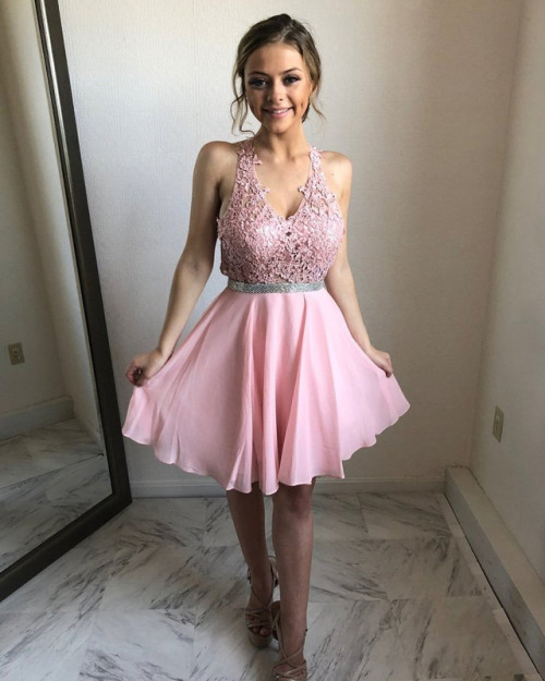 okbridalstudio:Open Back Style For Homecoming！ ❤️ Pink Homecoming Dress:⏩bit.ly/2M4vB3y Tag Y