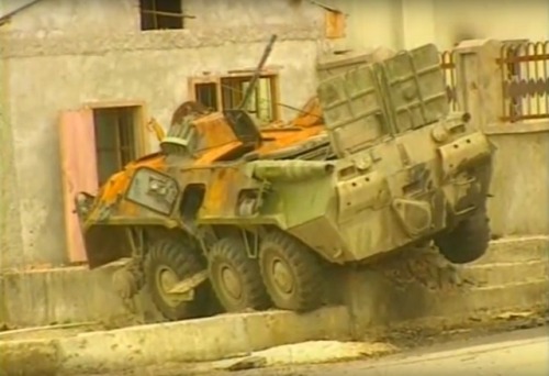 bmashine:BTR-80 was shot down and burned in the battles for Grozny, August 1996.