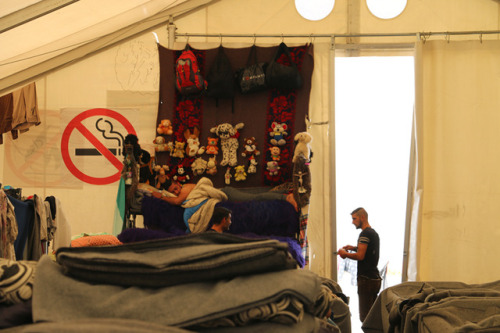 People sleep in big tents organized by NGOs. May 2016