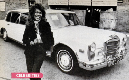 harrisonstories:Mary Wilson (of The Supremes) standing in front of the stretch Mercedes Benz she bou