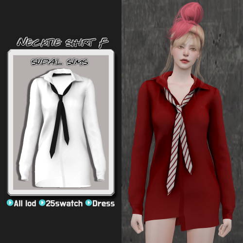 [sudal] Necktie shirt F▶ All lod▶ Dress▶ Specular Map▶ 25 Swatchpose - @dearkims​  ★(Couple CC) Neck