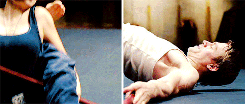 jameszmaguire:Mako and Raleigh + looking at each other during the bo staff fight