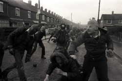 historicaltimes:  Rioters throwing stones