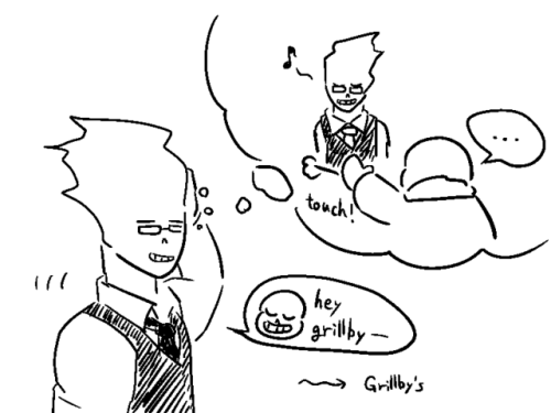 mooncatyao:  naphcat7:  Grillby paid sans’ bill by using sans’ body…* Grillby looks happy.SOULSWAPTALE belongs to @mooncatyao  X'DDDDDD  grillby nooooo! 