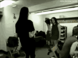 coma-morning:  Marilyn Manson &amp; Trent Reznor high-fiving.Because why not?  The beautiful people in the beautiful days of friendship.