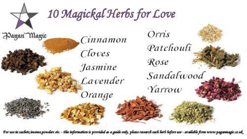 Herbal correspondences for blessing, banishing personal power and love. Note: Always be cautious, an