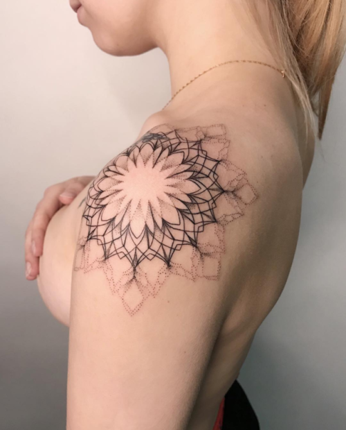 Tattoo tagged with: corey divine, geometric shape, dotwork, black, big, of  sacred geometry shapes, geometric, mandala, shoulder, tatuaje, sacred  geometry, tatuajes | inked-app.com