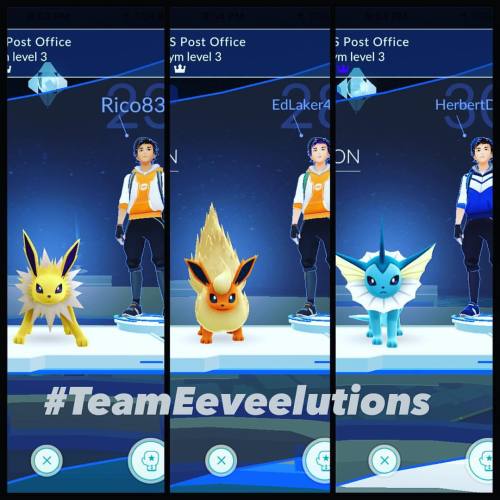 I noticed the gym by my apartment was missing a Jolteon in the lineup, so I went by to help! 😜wish I knew who these guy are irl so they could appreciate the joke! #teammystic #eeveelutions #eeveeismyhomie #pokemongo #swearimanadult