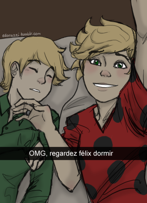 edorazzi:  look at felix sleepinghe’s so cute i want to crySTILL CUTE@kamenbun tagged this photoset with “it’s felix and adrien” what else was i supposed to do (except apologise for my terrible french)felix doesn’t appreciate the wonders of