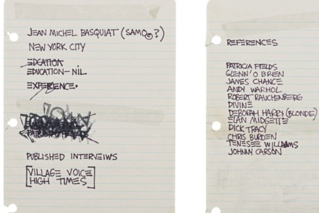 bigboynerd:  This is Jean Michael Basquiat’s resume, this recently sold for an