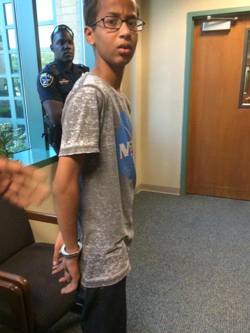 micdotcom:   This 14-year-old Muslim American student was detained for bringing a homemade clock to school  Ahmed Mohamed, a 14-year-old Muslim student was arrested at his high school in Irving, Texas, after bringing a homemade clock to class, which