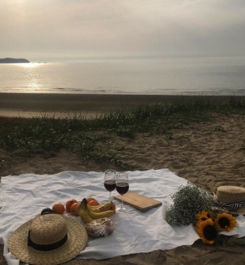 lesbian lovers on a picnic by the beach