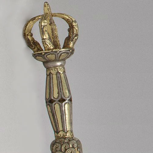 art-of-swords:  Vajra Flaying Knife Dated: circa 15th century Culture: Tibetan Medium: steel inlaid with gold and silver Measurements: L. 22 11/16 in. (57.7 cm); W. 3 1/4 in. (8.3 cm) This flaying knife (Tibetan: triguk; Sanskrit: kartrika) is styled