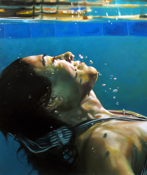 crossconnectmag:  Eric Zener (born 1966, Astoria, Oregon) is an American self-taught photorealist artist best known for figure paintings of lone subjects, often in or about swimming pools. As of 2004 he had created more than 600 works. His paintings,