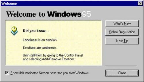 The reconforting messages of Windows 95. A Ballard/McLuhan/Cronenberg odyssey. 