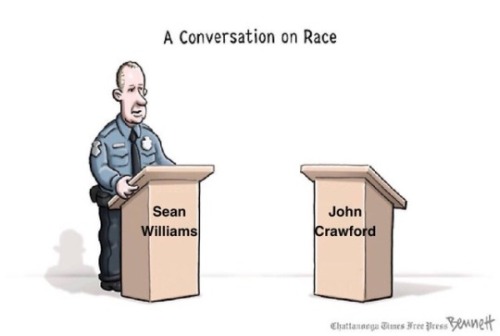 icedriveway:  odinsblog: Kinda seems like a one sided conversation, doesn’t it? I’m tired of “conversations on race” whenever another innocent, unarmed black person is executed by the police. They’re as perfunctory as they are repetitive.  