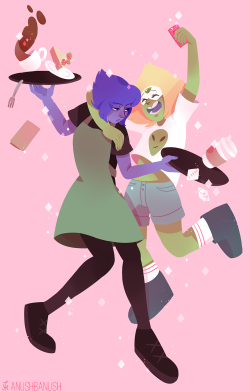 anushbanush:  Peridot does this whenever she goes to the coffee shop and Lapis ends up paying for the spilled drinks every time.   these gals! &lt;3