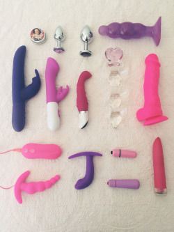 virginsplayground:  my lil toy collection~ can you tell what my favorite colors are?  (●´□`)♡ 